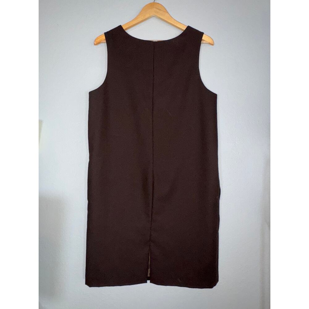 Vintage Wool Chocolate Brown Shift Dress 8 Academia Preppy Heritage School Girl - Picture 3 of 6
